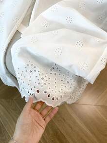 GlowEve CURVE Pantalon de couleur unie avec broderie ajourée pour femmes grandes tailles, vêtement chic à la française, décontracté, élégant et polyvalent - Blanc - Voir 4