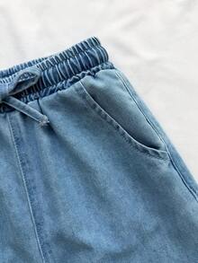 Young Girl Plain Pocket Twist Casual Loose Denim Jeans - Multicolor - View 5