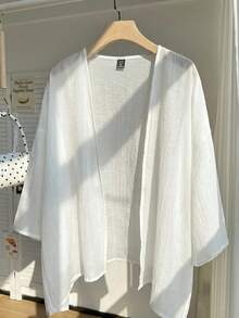 Comfortcana Summer Short Lightweight Textured Plus Size Short Jacket, White - White - View 1
