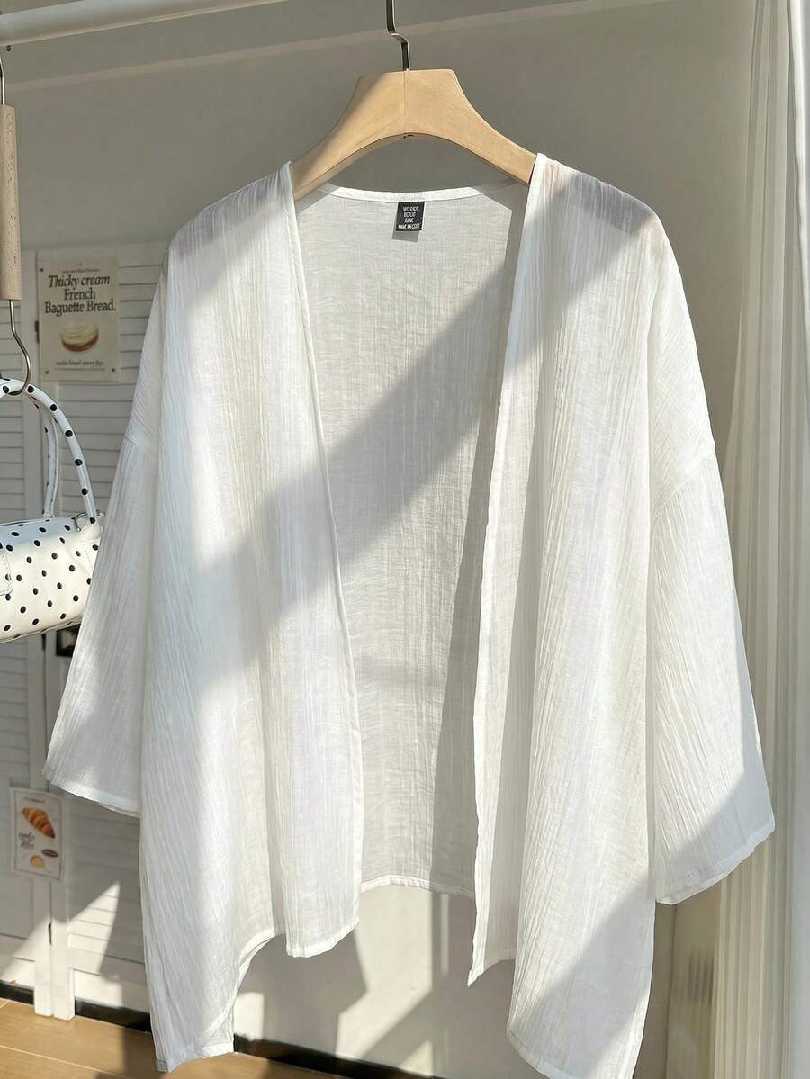 Comfortcana Summer Short Lightweight Textured Plus Size Short Jacket, White - White - View 1