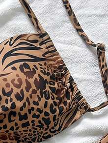 SHEIN Swim 2026春季新款大尺碼女款交叉式抹胸比基尼套裝，印花V型三角泳褲兩件式泳衣 - 彩色 - 查看 7