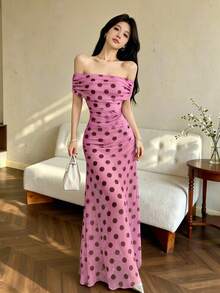 xheModelyn Vestido elegante de boda/ocasión con hombros descubiertos y cintura fruncida para mujerxhe - Multicolor 4 - Ver 3