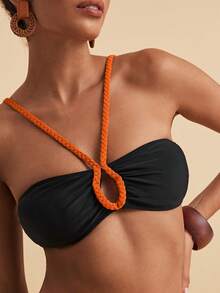 Travachic Women's Summer Beach Ruched Halter Tie Sexy Bikini Swimwear Set - Multicolor - View 5