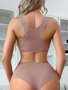 2pcs/Set Sexy Leopard Print Seamless Casual Lingerie Set - Mocha Brown - View 2