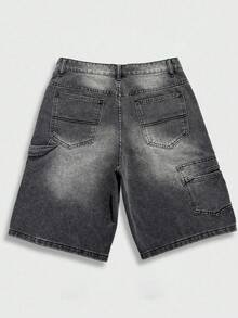 GALLERY FADE Men's Grey Casual Loose Wide Leg Denim Shorts, Summer - Grey - View 4