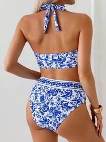 SHEIN Swim Women's White Halter Neck Bikini Set Golf Summer Sexy - Multicolor - View 2