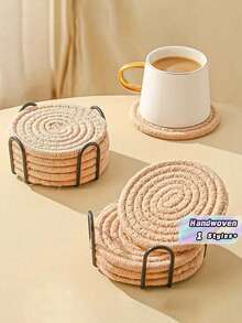 8 piezas de individuales para mesa, posavasos, individuales de mesa tejidos a mano de color marrón, individuales aislantes, posavasos, individuales para platos y ollas - Café ligero - Ver 1