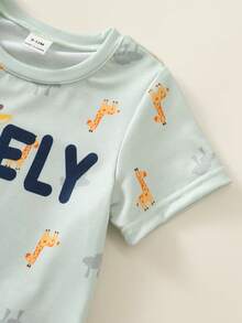 SHEIN 2pcs Baby Boy Casual Simple T-Shirt Set Suitable For Summer, Classic Cute Hand-Drawn Fairy Tale Animal World Pattern Print, Giraffe Pattern Print - Multicolor - View 6
