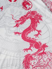 ROMWE MEN 男士休閒中式龍圖案與字母印花短袖足球T恤，街頭風，春夏季 - 彩色 - 查看 5