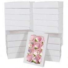 24/12PCS/1PC 7 X 4 3/8 X 1½ 英寸（约 17.8 X 11.4 厘米）小号粉色饼干盒，带透明窗口，适用于甜点、甜甜圈、馅饼、糖果、通心粉 [白色] - 白色 - 查看 8