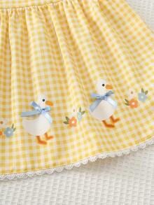 Cozy Pixies Baby Girls Sleeveless Floral Woven Dress,Yellow Plaid Duck Print Dress With Bow,Cute Summer Princess Dress,Comfortable Party Pastoral Nordic Outings - Yellow - View 6
