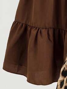 SHEIN 2件組青少年女孩細肩帶洋裝，修身腰線、荷葉邊下擺、寬鬆飄逸廓形，適合日常穿著，簡約百搭風格；另一件豹紋細肩帶洋裝帶有復古個性氛圍，適合打造美式復古俏皮造型 - 棕色 - 查看 6