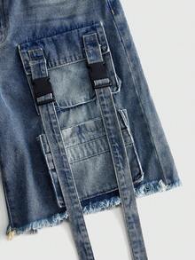 ROMWE MEN Men's 3D Pocket Cargo Denim Shorts - Dark Wash - View 2