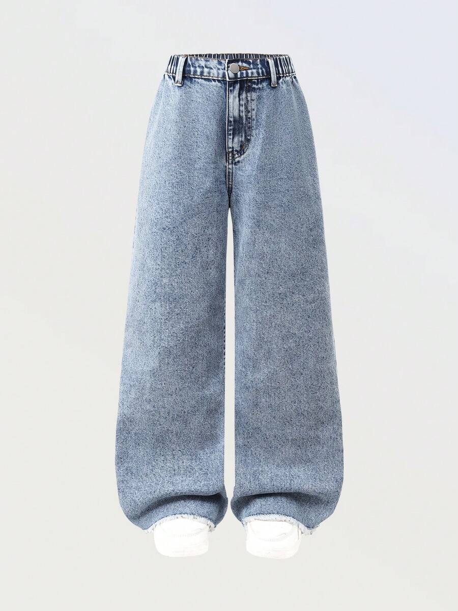 Casual Basic Comfortable Elegant Fresh Wide Leg Loose Fit White Denim Jeans For Teenage Girls - Light Wash - View 1