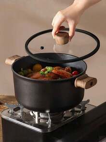 1 Set High-Quality Black Nonstick Cookware Set, Includes Nonstick Pan, Frying Pan, Soup Pot And Flat Pan, Suitable For Induction Cooktop, Compatible With All Stoves. This Nonstick Frying Pan Can Be Used For Pancakes, Fried Eggs, Steak, Etc. Titanium Alloy Material, Lightweight And Portable, Ideal Choice For Induction Cooktop. - View 2