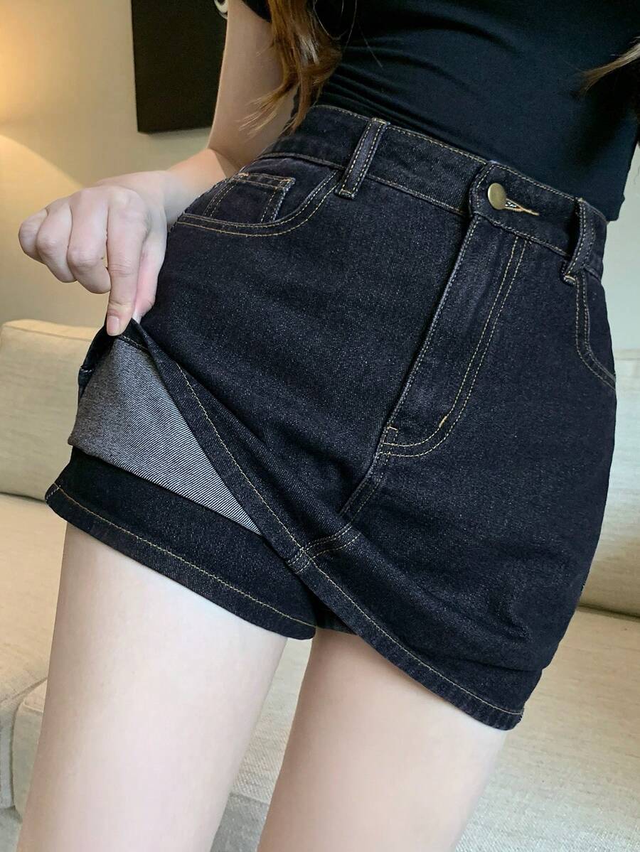 DAZY Loose A-Line Denim Washed Skirt Minimalist Tween Girls Denim Skirt - Dark Wash - View 1