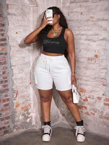 Slaydiva Plus Size High Waist Skinny Sexy Cargo Denim Shorts - White - View 4