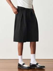 SWAVVY Men's Summer Solid Color Casual Loose Fit Shorts With Dual Pockets - Black - View 5