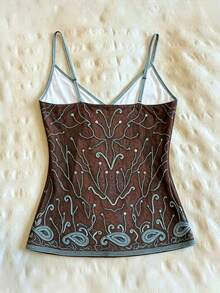 Franclia Women's Retro Y2k Sexy Boho Bohemian Style Paisley Floral Print Camisole Top Going Out Brown And Blue Summer - Multicolor - View 2