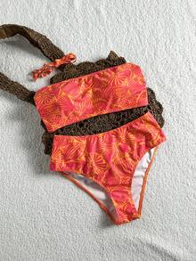Swim Vcay 女士随机印花细肩带高衩比基尼套装，春夏款 - 彩色 - 查看 2