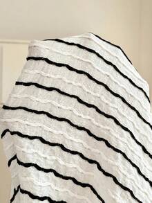 SHEIN Maternity Vacation Textured Striped Contrast Color Tie Waist Round Neck Dress - White - View 7