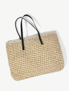 Viva Strut Túi tote bằng rơm dành cho nữ, túi đan bằng rơm, cá tính, đơn giản, đa năng, phong cách đường phố, dành cho các cô gái ngọt ngào và cá tính, những cô nàng sành điệu, thích hợp cho bãi biển, kỳ nghỉ, mùa hè, ven biển, tiệc bãi biển. - Màu Khaki - Xem 5
