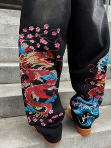 GALLERY FADE 男士休闲街头风刺绣黑色牛仔裤 - 黑色 - 查看 3