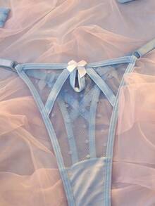 DelicateAllure 女士性感透视网纱内衣套装 - 淺藍色 - 查看 3