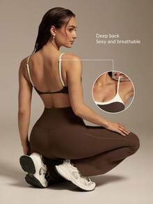 Silquee Women's Contrast Color Everyday Fitness Sports Bra - Brown - View 5