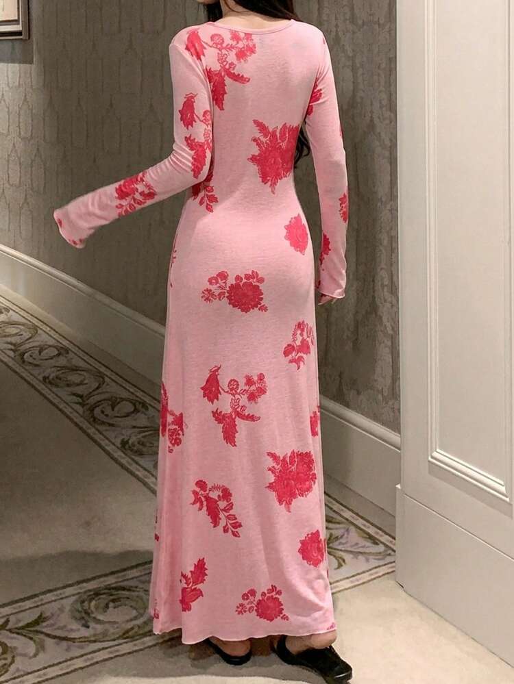 Floral Print Cinched Waist Dress, Sleepwear For Women, Summer
