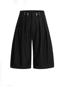 SWAVVY Men's Summer Solid Color Casual Loose Fit Shorts With Dual Pockets - Black - View 2