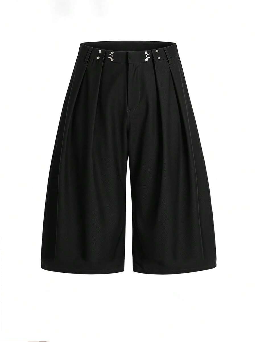 SWAVVY Men's Summer Solid Color Casual Loose Fit Shorts With Dual Pockets - Black - View 1