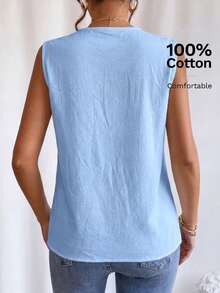 Camisa sin manga unicolor de cuello V - Celeste - Ver 2