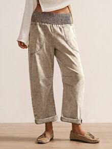 Bohemela Plus Size Casual Washed Denim Effect Pants Fall - Mocha Brown - View 4