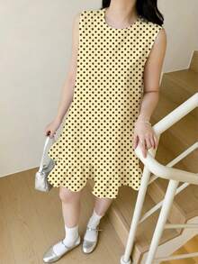 SHEIN Girlism 復古圓點對比印花洋裝，青少年(女孩)夏季單品，夏季出遊單品，返校，舒適自在，時尚青少年女孩，春夏季休閒穿搭，夏季新風格，春夏季時尚 - 彩色 - 查看 4