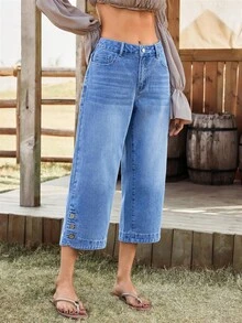 SHEIN Holidaya Plus Size Casual Loose Fit Jeans With Belt Loops And Pockets - Blue - View 4