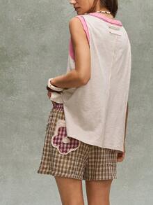 Bohemela 2 peças/Conjunto Regata de Malha Lavada Casual e Shorts Soltos Femininos - Branco - Visão 7