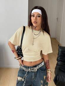 Coolane 2pcs 95% Cotton Short Sleeve Cropped T-Shirt, Suitable For Summer - Multicolor - View 5
