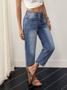 EMERY ROSE Women's Casual Washed Slant Pocket Denim Jeans, Summer - Blue - View 6