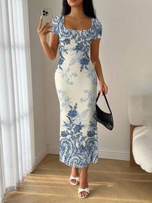 Modelyn Đầm ôm dáng đuôi cá bèo nhún cổ vuông mùa hè - Nhiều màu - Xem 5