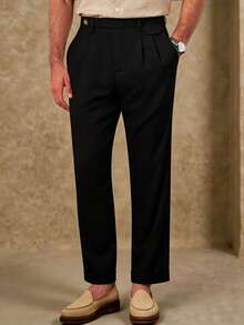 Core Aspect Men's White Linen Casual Pants With Belt Loops And Zipper, Cropped Length - Black - View 3