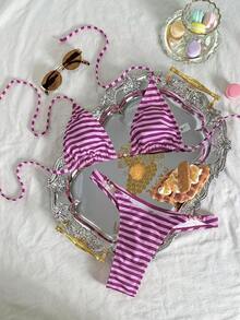 Swim Mod 女士热带印花两件式比基尼套装，带金属装饰，度假休闲比基尼 - 彩色 - 查看 2