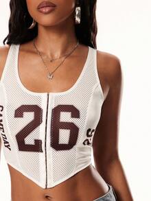Denimoi Women Numeric Print Sleeveless Corset Tank Top, Sport Game Summer - White - View 3