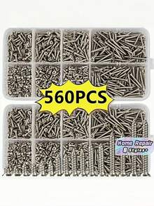 Set Sekrup Kayu Self-Tapping 560 Buah dalam Kotak, 8 Ukuran Berbeda M2, Kit Klasifikasi Sekrup Logam dengan Kotak Penyimpanan untuk Pengerjaan Kayu, Perbaikan Furnitur, DIY, dan Perbaikan Rumah. - 560 buah - View 1