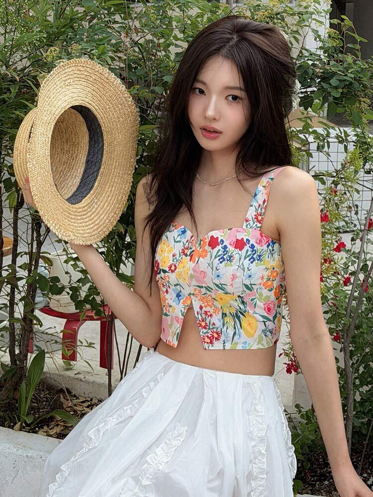Ditsy Floral Cropped Sexy Summer Camisole Top For Women