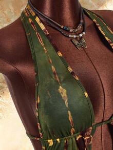 Amplova Mono de mujer con detalle de espalda descubierta, volantes en capas y bajo con volantes - Verde militar - Ver 10