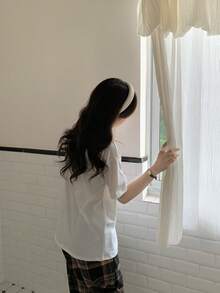 2pcs/Set Teen GirlCasual Loose Fit Drop Shoulder Top And Retro Plaid Pants Loungewear Set - White - View 2