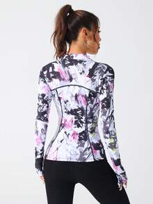 Exploreva Tie-Dye Zipper Front Fitted Sports Jacket - Multicolor - View 5