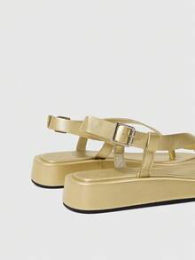 HighSole Women's Shoes Spring And Summer New Adjustable Buckle Clip Foot Open Toe Thick Sole Versatile Minimalist Style Golden Soft Comfortable Commuting Shopping - Light gold - View 4