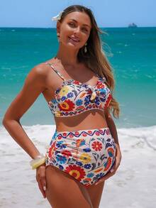SHEIN 2026SS Spring/Summer Print Comfortable Maternity Swimwear Set, Suitable For Beach Holiday - Multicolor - View 3